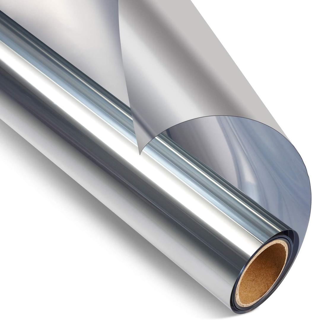 STATINT Window Tinting Film Daytime Privacy for Home Office Heat Reducing Anti UV Privacy Cling Reflective Static Cling Removable, Silver, 35.4 Inch X 8.2 Feet