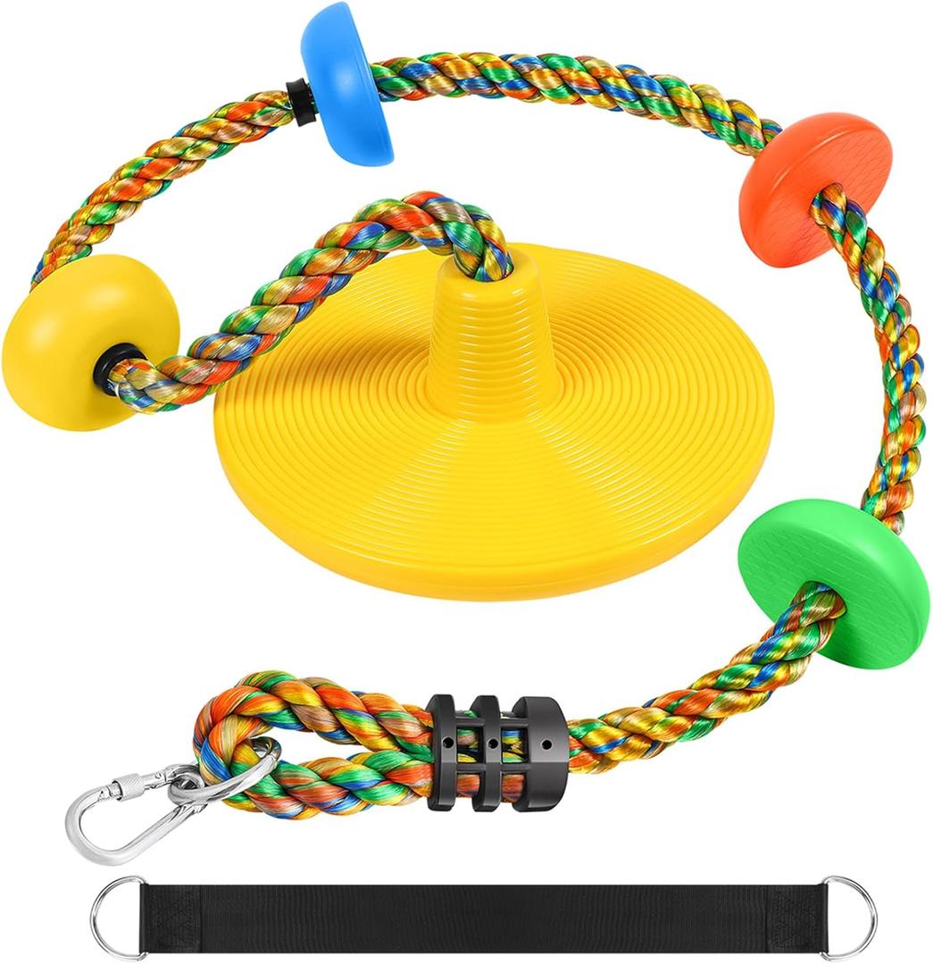 Climbing Rope Tree Swing with Platforms and Disc Swing Seat Set Outdoor Playground Accessories for Kids Including Hanging Strap & Carabiner Rope Swings for Tree Kids Swing Set Accessories