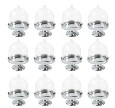 48 TIHOOD Mini Cupcake Stand, Tiny Cake Dome with Clear Plastic For Chocolate, Cheese, Coconut Macaroons, Balls, Candies & More! (Silver)