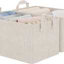 StorageWorks Storage Bins, Fabric Storage Bins for Shelves, Storage Baskets with Metal Frame, Closet Baskets and Bins with Handles, Khaki and Beige Stripes, 2-Pack
