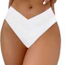 YELAIVP Women's V Cut Bikini Bottom Cheeky High Waisted High Cut Swimsuit Bathing Suit Bottoms (White)