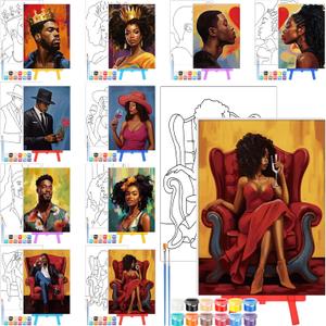 Blosssound 10 Set Pre Printed Canvas Pre Drawn Canvas Painting with Easel Kits 5" x 7" Outline Painting Panels for Beginners, DIY Craft Project, Party Favor, Home Decors(Couple)