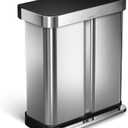 simplehuman 58 Liter / 15.3 Gallon Rectangular Dual Compartment Recycling Kitchen Step Trash Can with Soft-Close Lid, Brushed Stainless Steel with Black Plastic Lid