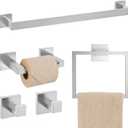 TQKAG Brushed Nickel Bathroom Hardware Accessories Set 5 Pieces, Double Post Pivoting Toilet Paper Holder Set Stainless Steel Square Bathroom Towel Bar Holder Set Wall Mounted