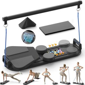 Pilates Board,Pilates Reformer Sets, Multifunctional Abdominal Pilates Board for Home Workout Equipment, Portable Foldable Ab Board Trainer Pilates Exercise Machine, Pilates Reformer Board for Women (Deep black)