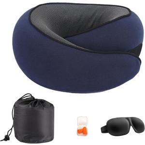 Cloud Sleep Travel Pillow360 Adjustable Neck Pillow for Airplane & OfficeNASA Memory FoamFree Eye Mask & Earplugs (Dark Blue)