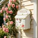 Vintage Floral Wall Mount Mailbox, 12.2" H White Metal Post Box with Gold Trim & Butterfly Design, Decorative Outdoor/Indoor Mail Holder for Porch, Entryway & Garden Decor