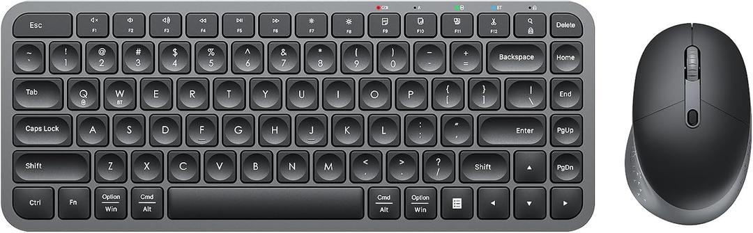 Bluetooth Keyboard and Mouse, Vssoplor Compact Multi-Device Wireless Keyboard Mouse Combo Set for Business and Travel, 2.4G+Bluetooth Portable Keyboard for Laptop iPad Tablet-Black Gray