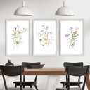Colorful Floral Wildflower Wall Art Decor 16x11 Inch Rustic Bedroom Aesthetic Watercolor Botanical Flower Wood Frame Sign Modren Home Living Room Abstract Plant Wall Hanging Set of 3 (White)
