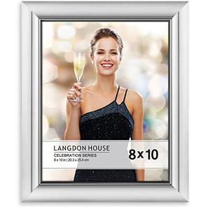 Langdon House 8x10 Silver Picture Frame, Contemporary Glam Photo Frame 8 x 10, Wall Mount or Table Top, Celebration Collection