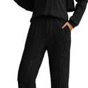 Dokotoo 2 Piece Lounge Sets for Women Ribbed Knit Button V Neck Long Sleeve Tops Matching Pants Pajamas Set 2025 Fall Outfits (Medium, Black)