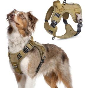rabbitgoo Tactical Dog Harness Medium Sized Dog, No Pull Military Service Vest with Handle & Molle, Easy Control for Training Walking, Adjustable Reflective Straps, Brown, M