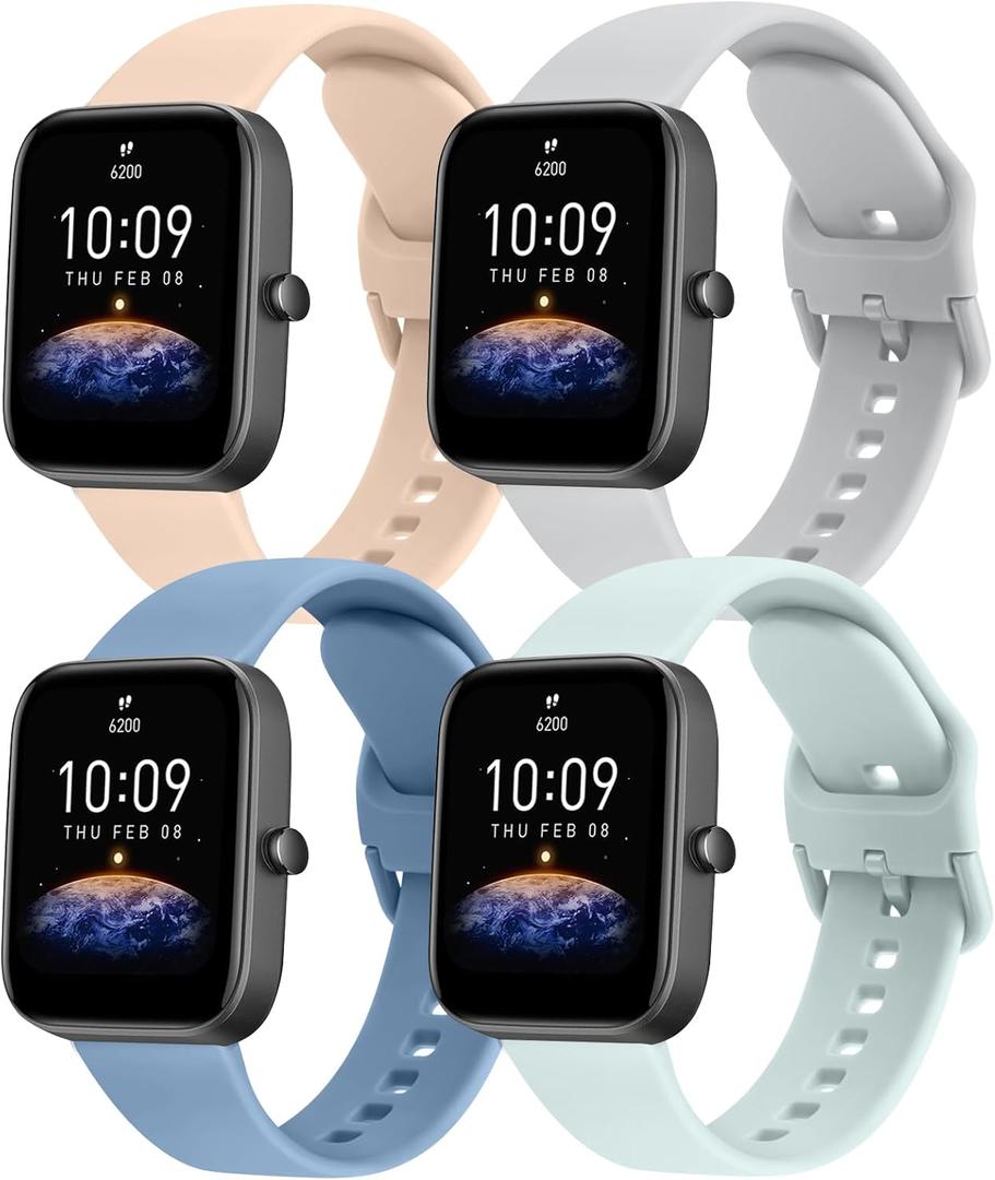 Meliya Bands Compatible with Amazfit GTS/GTS 2/GTS 3/GTS 2e/GTS 2 mini/GTS 4 mini/GTS 4/GTR mini, 20mm Silicone Watch Band Replacement Straps for Amazfit Bip U Pro/Bip/Bip Lite/Bip S/Bip S lite/Bip U/Bip 3/Bip 3 Pro (Blue+Cyan+Light Grey+Apricot Pink)