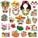 30 Piece Hawaiian Luau Photo Booth Props  Tropical Summer Party Decorations with Aloha Signs, Tiki Masks, Flower Leis Sunglasses Hats for Beach Wedding Birthday Baby Shower Pool Party Supplies (Yellow)