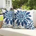 Floral Outdoor Pillow Covers Waterproof Spring Throw Pillow Cases Dark Blue Grey 18x18 Inch Set of 2 Decorative Summer Cushion Covers for Patio Furniture Garden Bench Porch Sofa