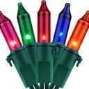 YULETIME 200 Multicolor Christmas Lights, Pack of 2 Sets 33 Feet 100 Count UL Certified Incandescent String Lights (Multicolor - Green Wire)