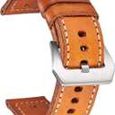 Hemsut Genuine Leather Watch Band, Retro Vintage 20 22 24 26mm Handmade Replacement Leather Watch Strap for Men and Women (Orange)