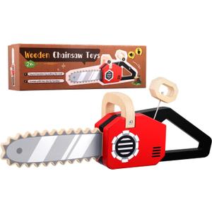 GAGAKU Wooden Toy Kids Chainsaw Tool Set, Pretend Play Construction Tools with Realistic Sound & Pull-Start, Durable STEM Learning Toys for Toddlers Boys Ages 2+, Gift for Christmas(Battery Free)