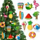 Chunful 30 Pieces Summer Tree Ornaments Christmas in July Wood Hanging Decoration Beach Wooden Slices Winter Tree Ornaments with String for Luau Hawaiian Party Supplies (Cute Style)