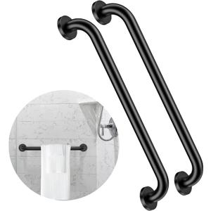2 Pack 24 Inch Black Shower Grab Bars, ZUEXT Stainless Steel Bathroom Wall Grab Bar Handle, Shower Balance Bar, Safety Hand Rail Support,Handicap Elderly Senior Assist Bath Grab Handle(1.25" Diameter)