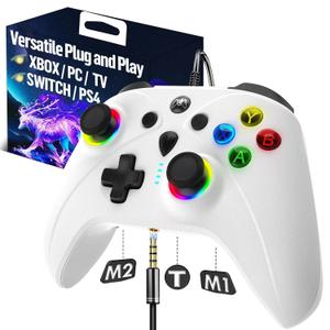UGAME Wired Xbox Controller for X Box Series X S One PC PS4 Switch, Gaming Control Controllers with 1000Hz Polling Rate No Drift Stick, Custom Paddles Turbo Remote, RGB Light White Gamepad