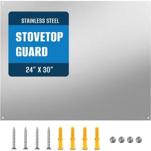 24" By 30" Stainless Steel Stove Backsplash, Reversible Ultra Flat Splatter Guard Range Hood Backsplash, Easy Clean Wall Shield Metal Panel, Compatible with Broan-NuTone 413004 (Silver)