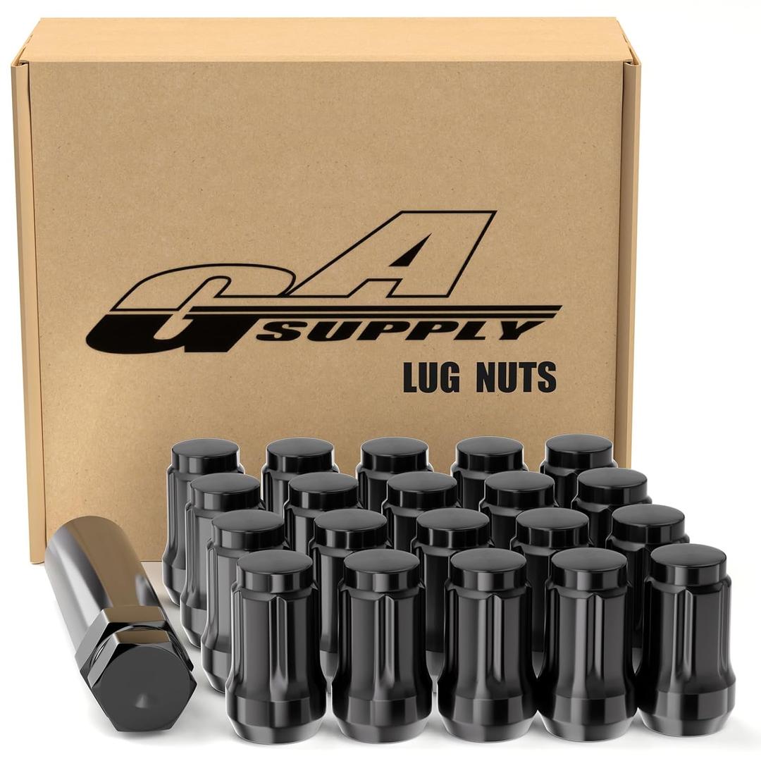 GAsupply 1/2-20 Lug Nuts Black, 1/2 x 20 Closed End 6 Spline Tuner Lug Nuts 1.38" 35mm Tall Conical Seat 60 Degree, 20 Pack with 1 Lug Nut Key
