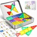 50pcs Small & Strong Magnetic Tiles Travel Set, Magnet Building Blocks with Metal Case, Montessori STEM Toy for Kids Ages 3+, Portable Magnetic Tiles for Airplane Travel, Road Trips, Creative Play