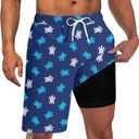 UNICOMIDEA Men Swim Trunks with Compression Liner 9 Inch Long Board Shorts (X-Large, A2 Blue White)