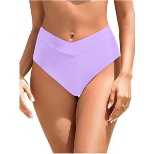 Zmart Womens High Waisted Bikini Bottoms - V Cut Full Coverage Bathing Suit Swimsuit Bottom with Twist Front (L)