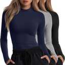 Neer 3 Pack Women's Underscrubs Long Sleeve Shirts Mock Turtleneck Slim Fit Scrub Top Basic Tee Undershirt for Nurse (Black, Light Gray, Navy Blue), Size Small