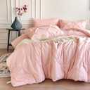 Maple&Stone Twin XL Comforter Set, Extra Long 5 Pieces Dorm Bedding Sets, Bed in a Bag with Pintuck Comforter, Sheets, Pillowcase & Sham - Pink