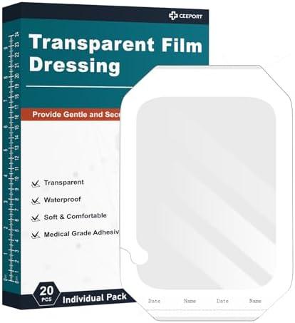 Ceeport Transparent Film Dressing 6'' x 8'', 20 Packs Waterproof Wound Bandage Adhesive Patches, Wound Cover Patches for Post Surgical Shower, IV Shield, Tattoo Aftercare Bandage
