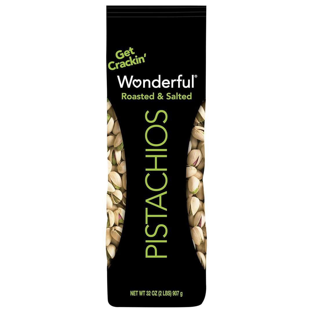 Wonderful Pistachios In Shell, Roasted and Salted Nuts, 32 Ounce Bag, Healthy Snack, Protein Snack, Pantry Staple (Best By: 05/22/2026)