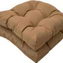 2 Pack Seat Cushions Coffee, Waterproof Wicker Chair Cushions, U-Shape Tufted Chair Pads 19x19 inches for Patio Garden Chairs