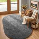 Ophanie 4x6 Oval Grey Rugs for Bedroom Living Room, Fluffy Fuzzy Furry Carpet, Plush Soft Shaggy Bedside Indoor Floor Area Rug for Kids Girls Boys Baby Teen Dorm Nursery Home Decor Aesthetic