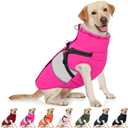 AOFITEE Dog Coat Warm Dog Winter Coat, Waterproof Dogs Jacket with Harness, Dogs Snow Jacket Snowsuit with Zipper & Furry Collar, Reflective Windproof Pet Sweater for Cold Weather, French Bulldog, L (Rose Red)
