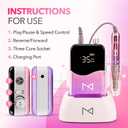 M Mase- Professional Nail Drill Machine - Coreless 2-in-1 Nail File - Electric, Cordless, 35000 RPM, HD Display - Electric Nail Drill for Professional & Home Use (Unicorn Pink)