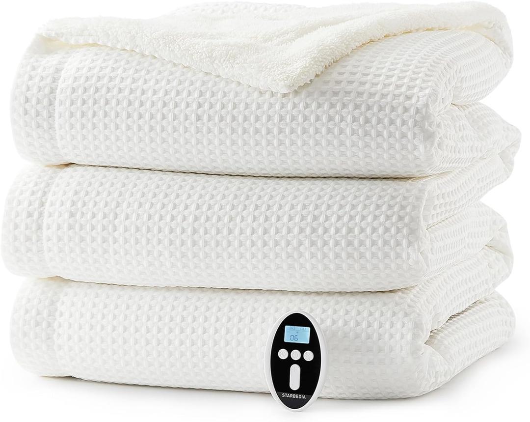Electric Blanket King Size with Wireless LCD Controller, Waffle Fast Heating Heated Throw Blankets Machine Washable, 6 Heat Levels & 2-10H Time Settings, ETL Certified, White, 100" x 90"