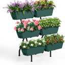 2 Column Vertical Raised Garden Beds, 6 Planter Boxes Standing Garden Bed Outdoor/Indoor Herb Garden Tiered Planter with Drainage Holes & Removable Trays for Flowers/Vegetables/Plants (Green)
