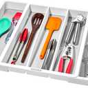 madesmart Expandable Utensil Tray-White | Classic Collection | 5-Compartments | Kitchen Organizer | Soft-Grip Lining and Non-Slip Rubber Feet | Easy to Clean | BPA-Free