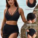 Blooming Jelly Womens Swim Skirt High Waisted Bikini Sets Tummy Control Swimsuits Mesh Sarong Wraps Bathing Suits (Black, L)