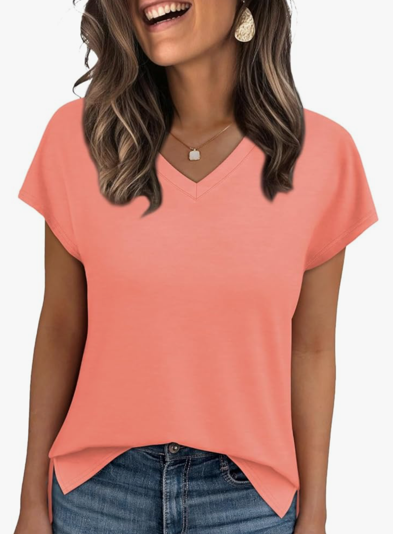 Womens Tops Basic Summer V Neck T Shirts Short Sleeve Dressy Casual Loose Fit Cute Tee Clothes Trendy Fashion Outfits M