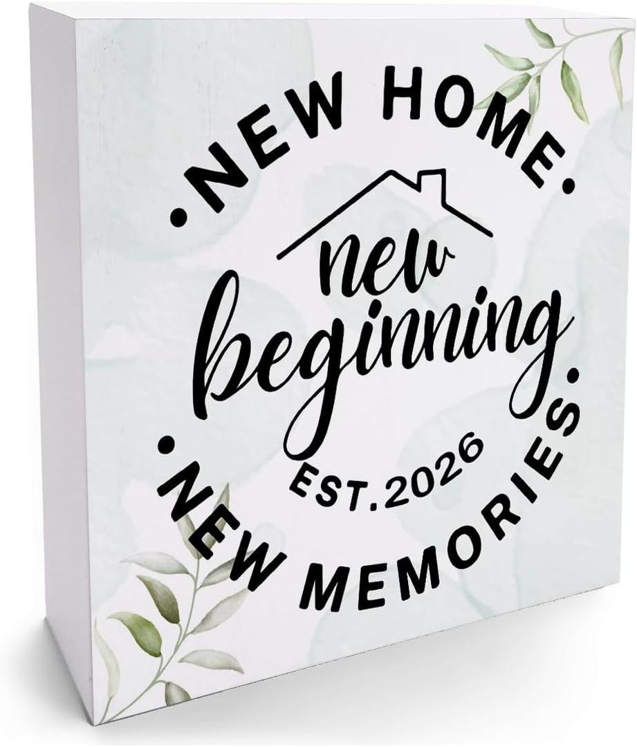 2 x HTBIG House warming Gifts New home, Best Housewarming gifts 2026, Home sweet Home sign, Funny New Home New Memories Ideas Wooden Box Sign Home Living Room Shelf Desk Decoration Gifts 5x5 IN White