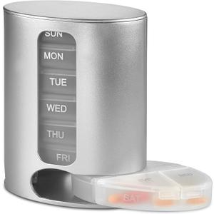 Stackable Daily Pill Organizer - Premium Weekly Medication Reminder with 7 Individual Stacking Cases - Weekly AM/PM Pill Box with 4 Times a Day, a Everyday Medicine Organizer for Vitamins, Silver