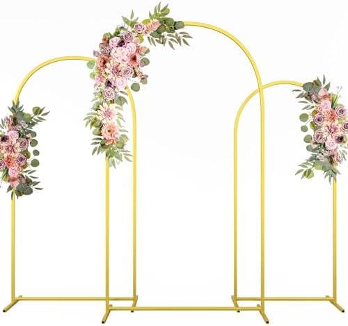 CludPark Metal Arch Backdrop Stand Wedding Arch frame Set of 3 (7.2FT,6.6FT,6FT) Gold Backdrop Arch Stand for Wedding Ceremony Birthday Party Baby Shower Graduation Ceremony Decoration