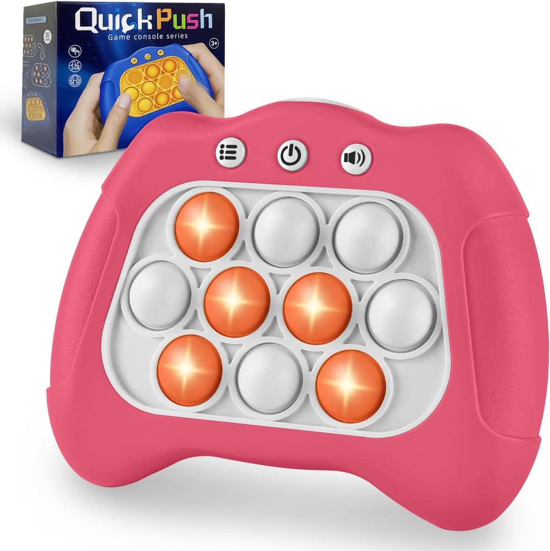 Pop Fidgets Game Toys,Handheld Game for Kids 6-8,Quick Push Game,Bubble Stress Pop Light Up Game Birthday Gifts for Boys Girls Teens Dark Pink