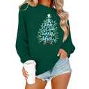 Merry Christmas Sweatshirt For Women Round Neck Ugly Sweater Holiday Party Xmas Graphic Tree Casual Fashion Pullover Ugly Christmas Sweater Women Funny (Green+M)