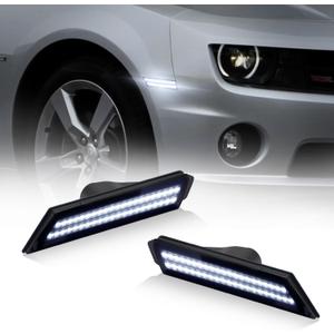 D-Lumina LED Front Side Marker Lights Smoked Lens for Chevy Camaro 2010 2011 2012 2013 2014 2015, 5th Gen Camaro Front Bumper LED Sidemarker White, Pack of 2