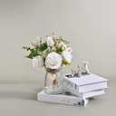 Flojery 2 Packs Faux Flowers in vase,Fake Flowers with Vase, Artificial Silk Roses in Vase, Artificial Flowers in Vase, Faux Flower Arrangement with Vase for Farmhouse (White with vase)